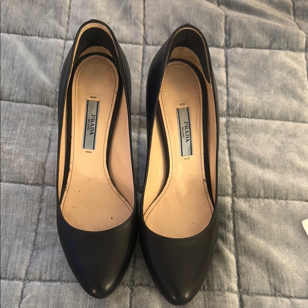Prada Black Leather Pointed-Toe Heels